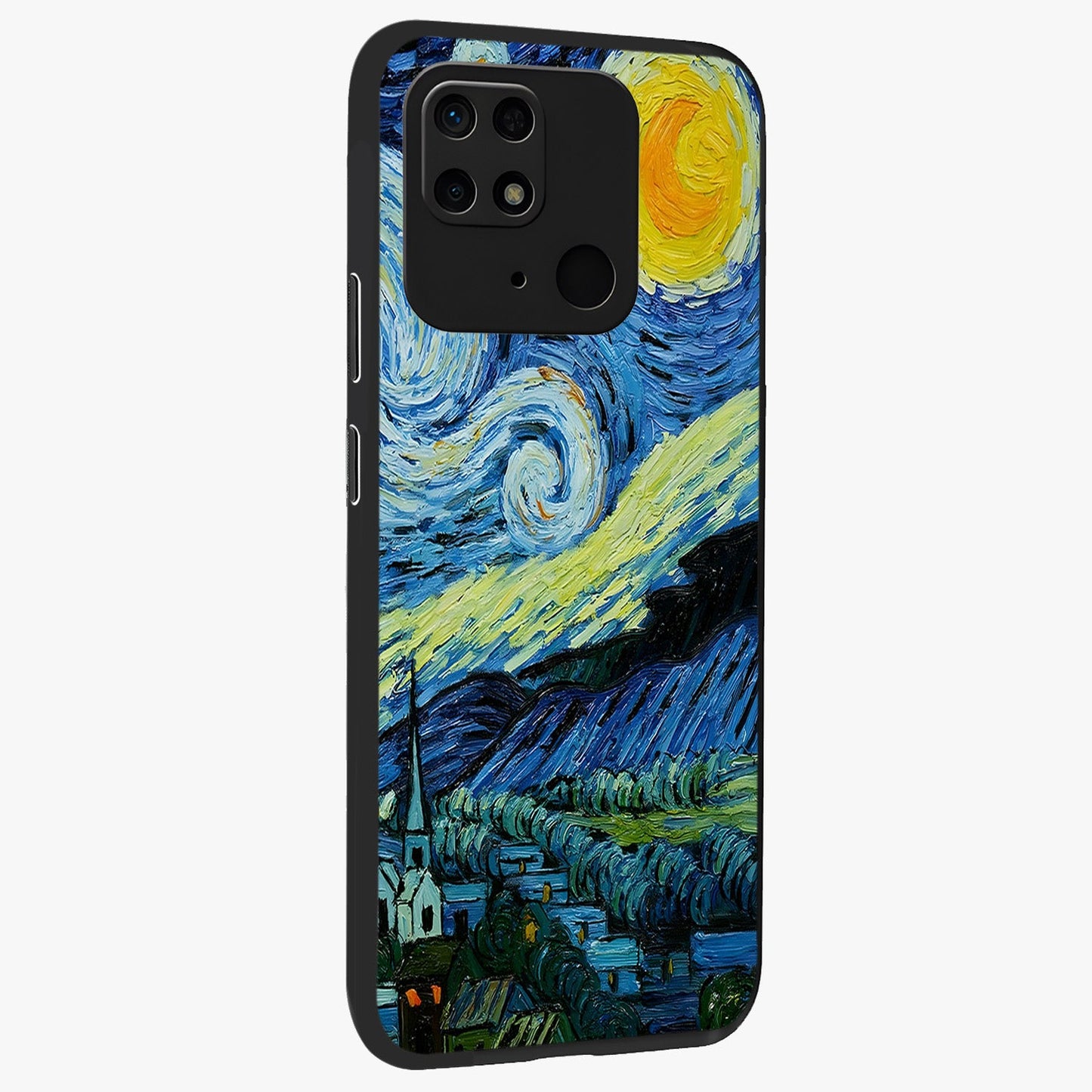 Van Gogh Art Glass Case upright view showcasing expressive painting style artwork with timeless artistic theme.