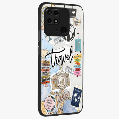 Wanderlust Journal Glass Case upright view showcasing wanderlust inspired artwork with creative exploration theme.