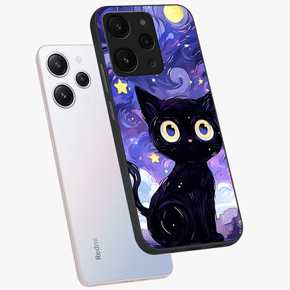 Abstract Cat Art Glass Case displayed in angled mockup highlighting modern abstract cat artwork and sleek glass surface.