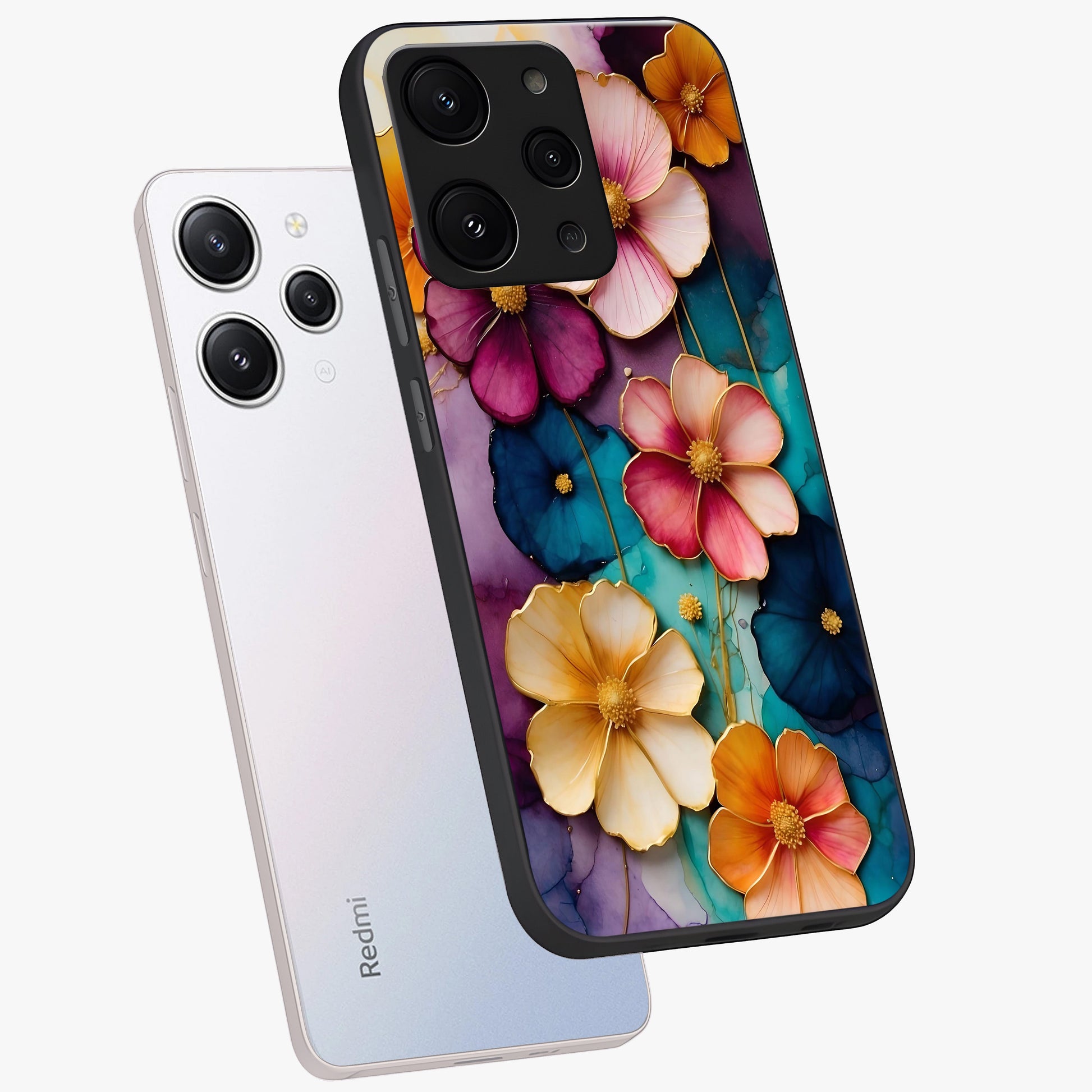 Artlyn Grace Flower Pattern Glass Case displayed in angled mockup highlighting delicate flower pattern design and smooth glass surface.