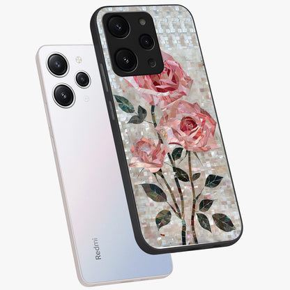 Blush Mosaic Bloom Glass Case displayed in angled mockup highlighting artistic mosaic flower pattern with aesthetic design.