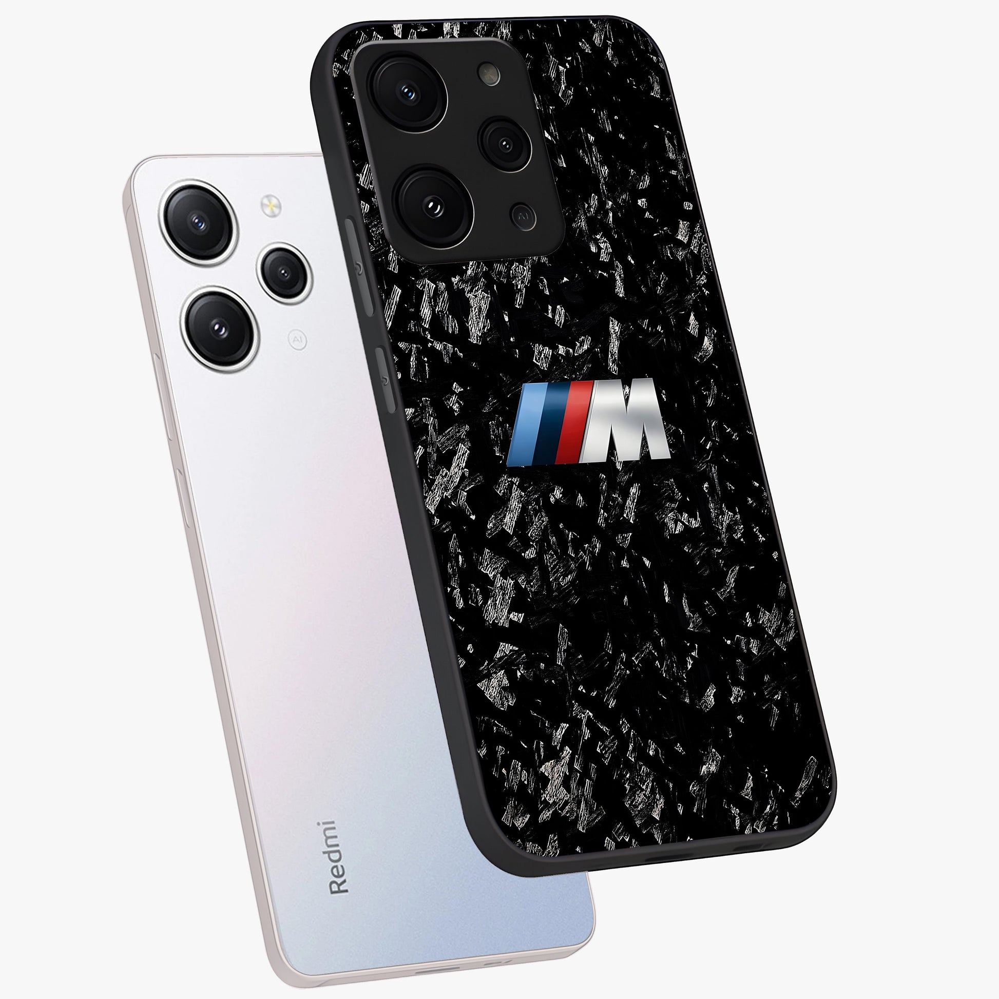 Carbon Speed Mark Glass Case displayed in angled mockup highlighting racing inspired carbon design and sleek aesthetic style.