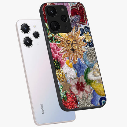 Celestial Floral and Playful Glass Case displayed in angled mockup highlighting playful floral design with dreamy celestial elements.