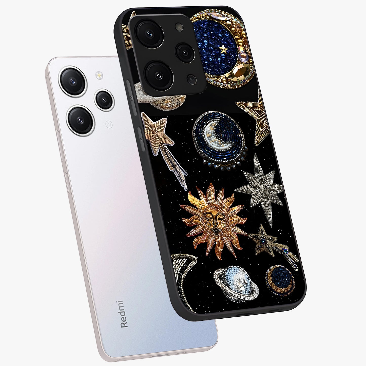 Celestial Gem Constellations Glass Case displayed in angled mockup highlighting gemstone inspired constellation design.