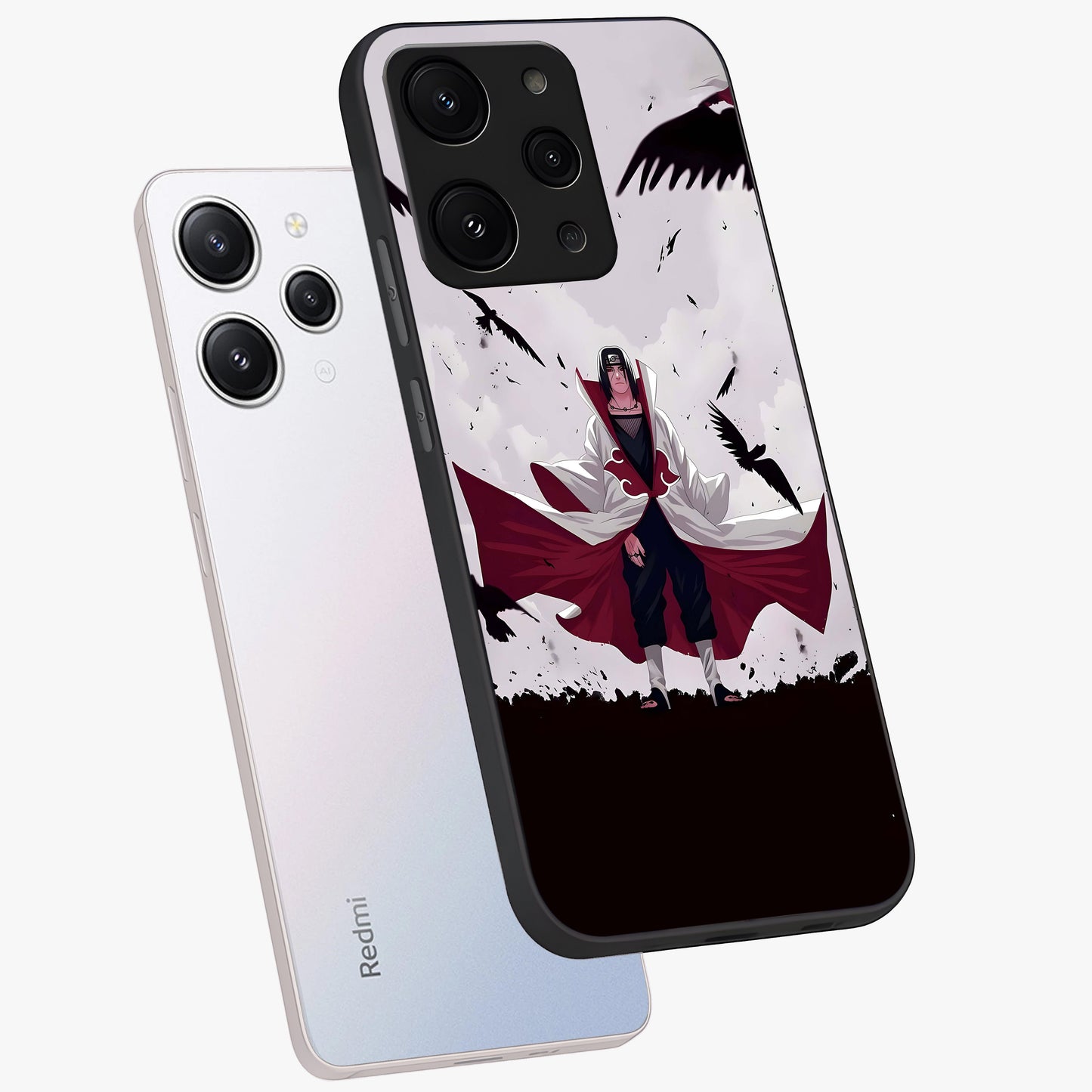 Crimson Crow Ascension Glass Case displayed in angled mockup highlighting powerful crow illustration with dark crimson aesthetic.