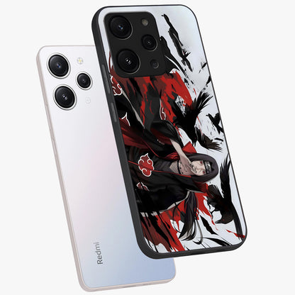 Crimson Crow Illusion Glass Case displayed in angled mockup highlighting mysterious crow graphic with dark aesthetic style.