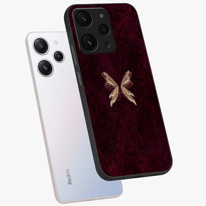 Crimson Fade Butterfly Glass Case displayed in angled mockup highlighting elegant butterfly design with crimson gradient aesthetic.