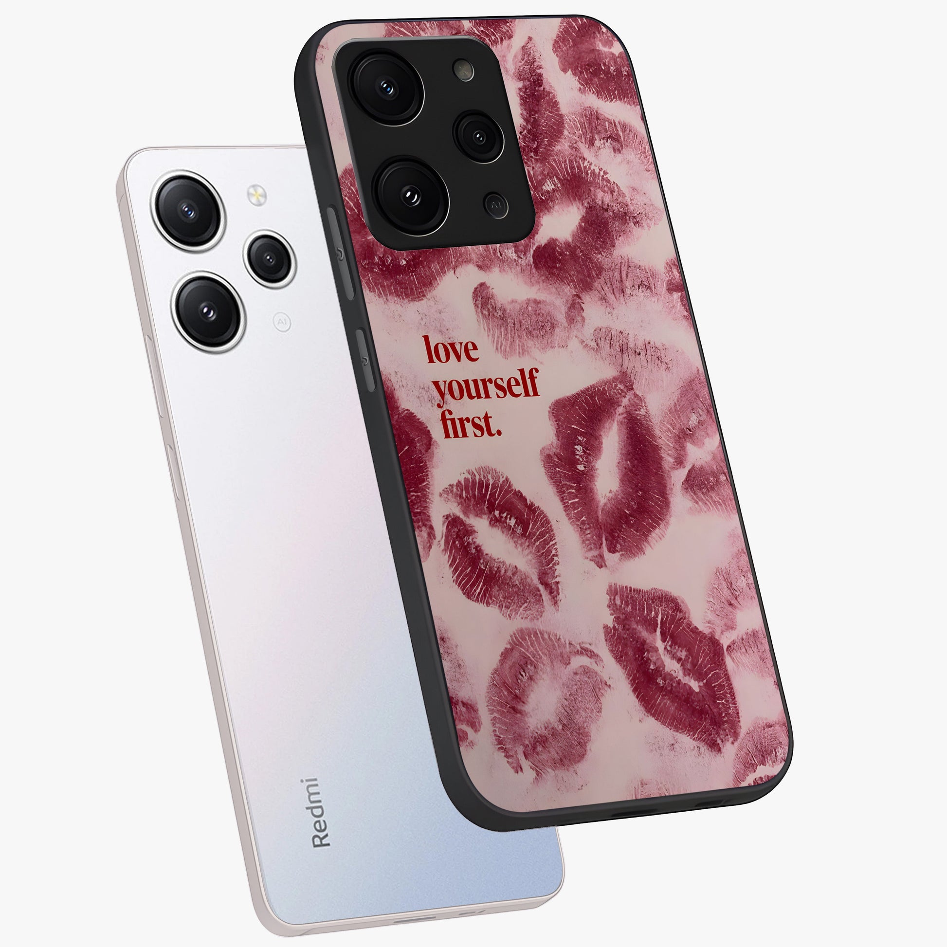 Crimson Kiss Love Glass Case displayed in angled mockup highlighting bold love inspired design with modern aesthetic style.