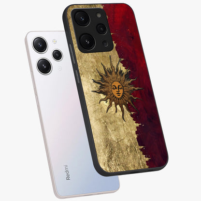 Crimson Sun Majesty Glass Case displayed in angled mockup highlighting majestic crimson sun design with bold aesthetic style.