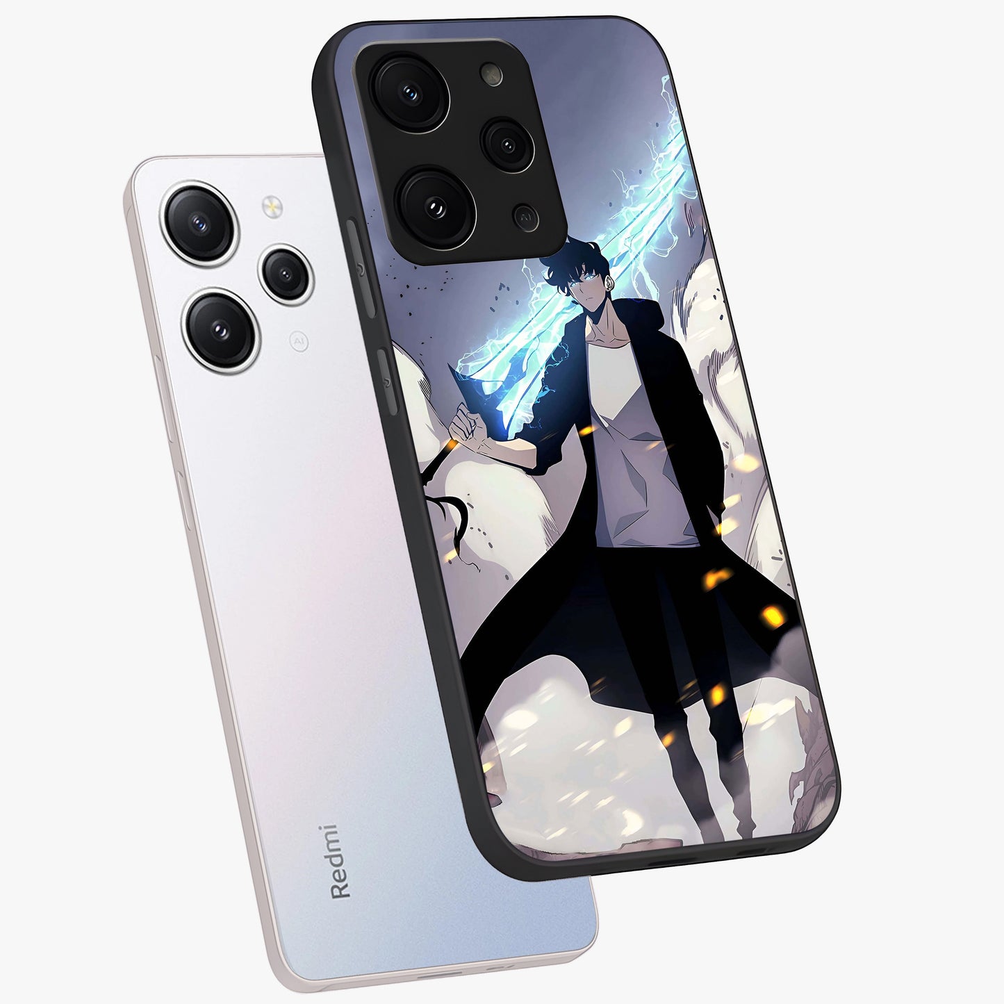 Dark Lightning Anime Warrior Glass Case displayed in angled mockup highlighting powerful lightning themed anime illustration.