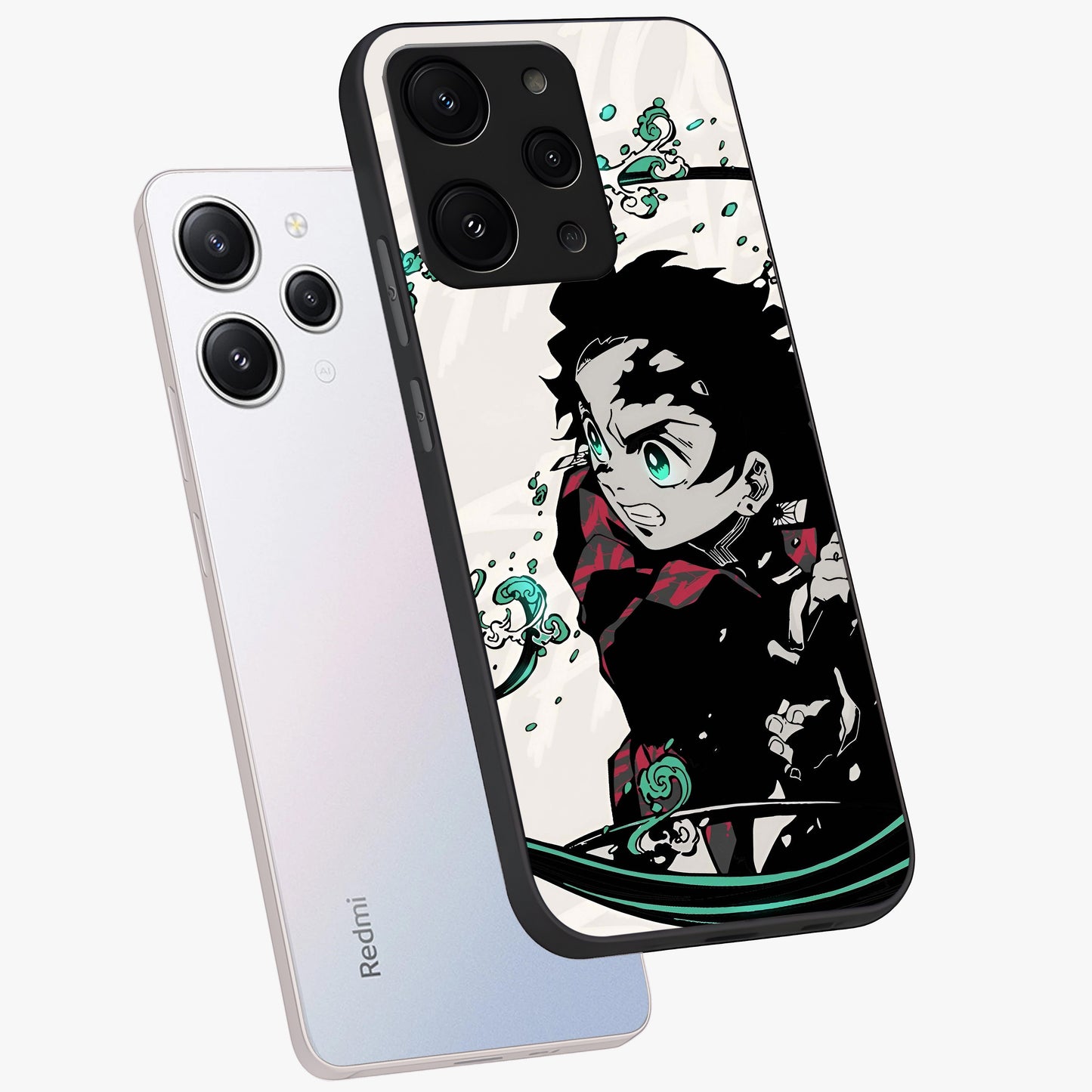 Demon Slayer Glass Case displayed in angled mockup highlighting dramatic anime character design with action aesthetic.