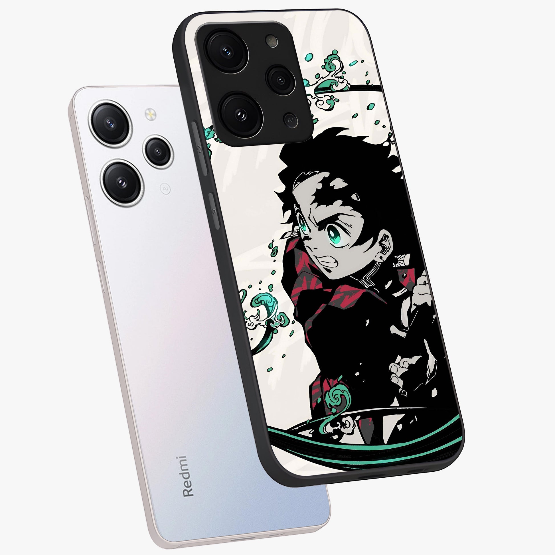 Demon Slayer Glass Case displayed in angled mockup highlighting dramatic anime character design with action aesthetic.