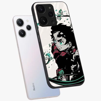Demon Slayer Glass Case displayed in angled mockup highlighting dramatic anime character design with action aesthetic.
