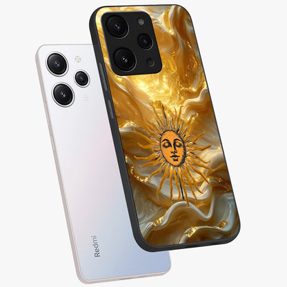 Eternal Golden Glow Glass Case displayed in angled mockup highlighting glowing golden aesthetic design with elegant style.