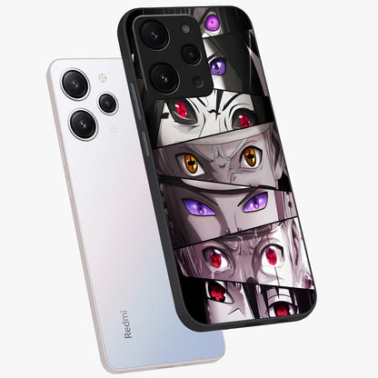 Eyes of Destiny Glass Case displayed in angled mockup highlighting bold eye illustration with mystical aesthetic style.