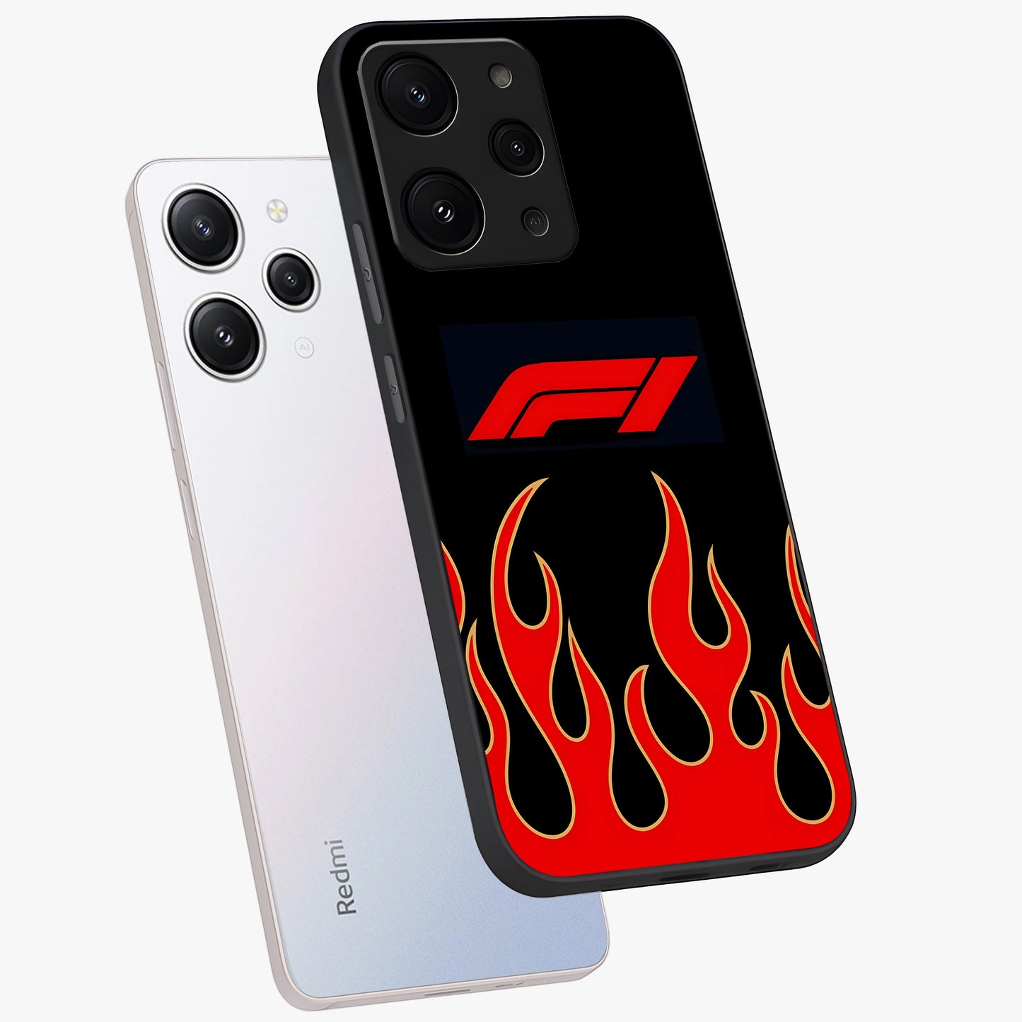 Fire F11 Glass Case displayed in angled mockup highlighting bold fire inspired graphic with energetic aesthetic style.