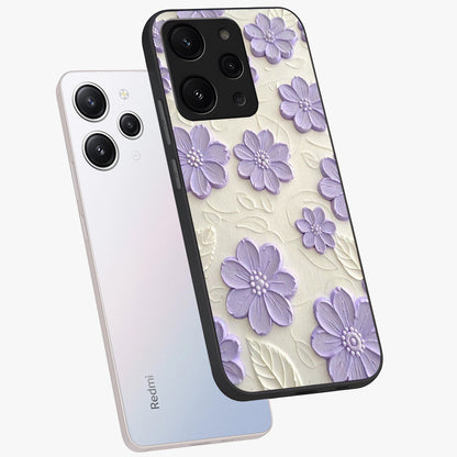 Floral Wall Art With Purple Flowers Glass Case displayed in angled mockup highlighting vibrant purple floral illustration with artistic aesthetic.