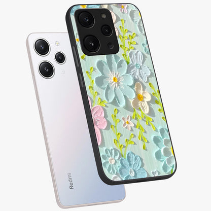Frosted Petal Garden Glass Case displayed in angled mockup highlighting delicate flower petal design with calm garden aesthetic.
