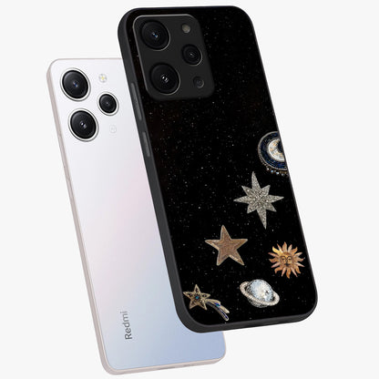 Galactic Charm Glow Glass Case displayed in angled mockup highlighting luminous galaxy inspired design with dreamy aesthetic.