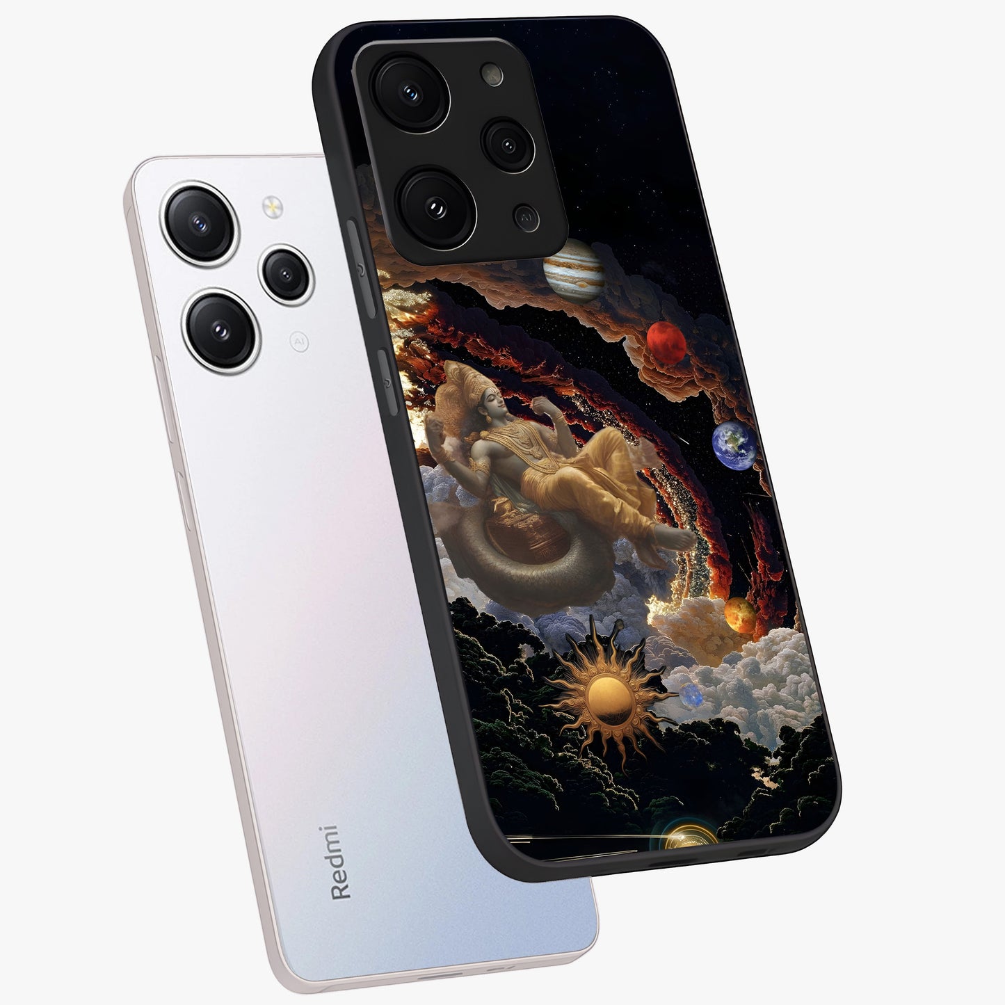 Galactic Divine God Glass Case displayed in angled mockup highlighting powerful celestial deity illustration with galactic aesthetic.