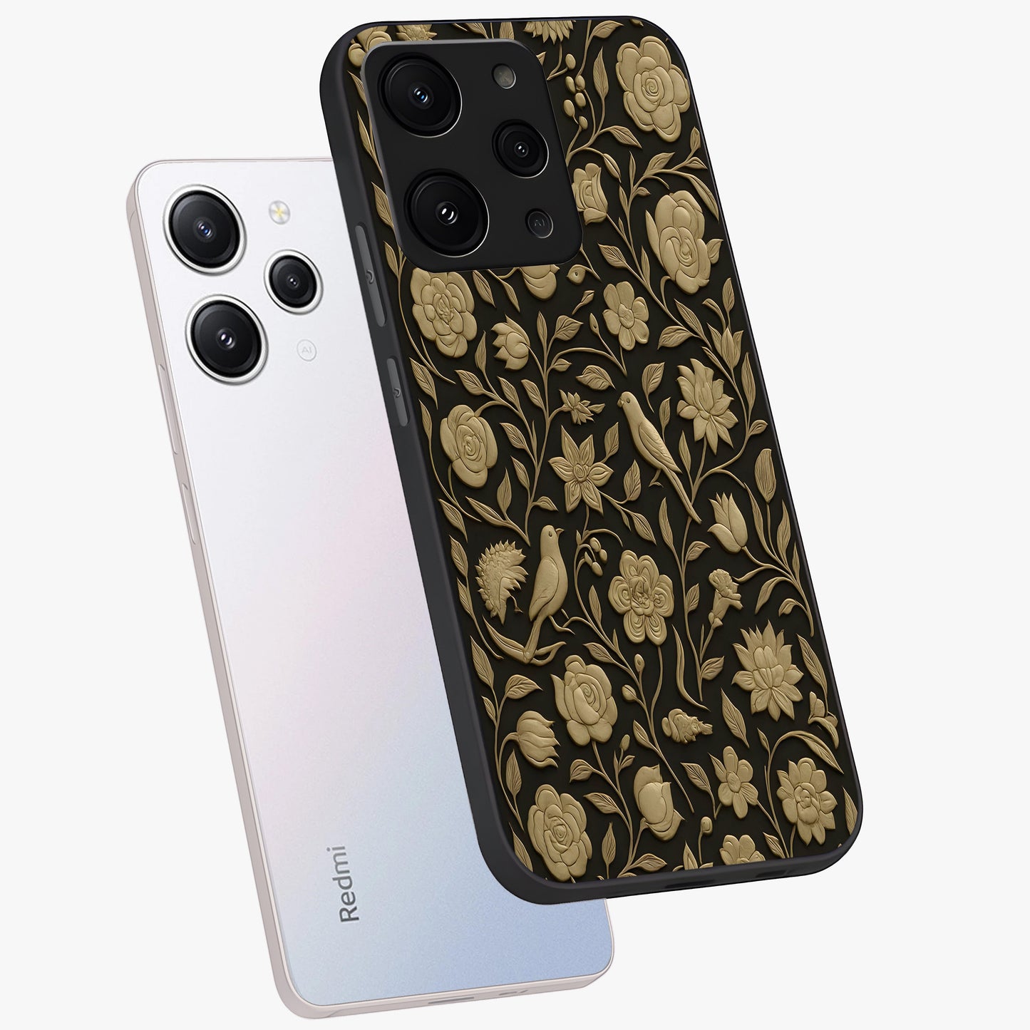 Golden Evil Eye Mandala Glass Case displayed in angled mockup highlighting protective evil eye symbol with golden mandala design.