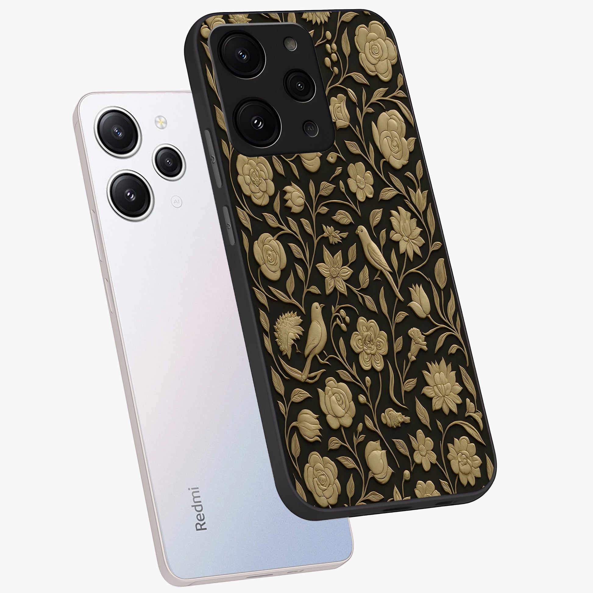 Golden Evil Eye Mandala Glass Case displayed in angled mockup highlighting protective evil eye symbol with golden mandala design.