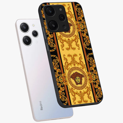 Golden Lotus Glow Glass Case displayed in angled mockup highlighting radiant lotus illustration with spiritual aesthetic.