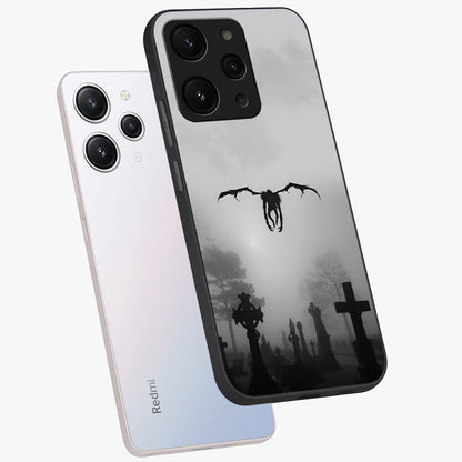 Graveyard Shadow Descent Glass Case displayed in angled mockup highlighting eerie shadow illustration with gothic aesthetic.