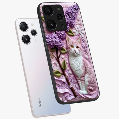 Lavender Cat Whimsy Glass Case displayed in angled mockup highlighting playful feline illustration with pastel lavender aesthetic.