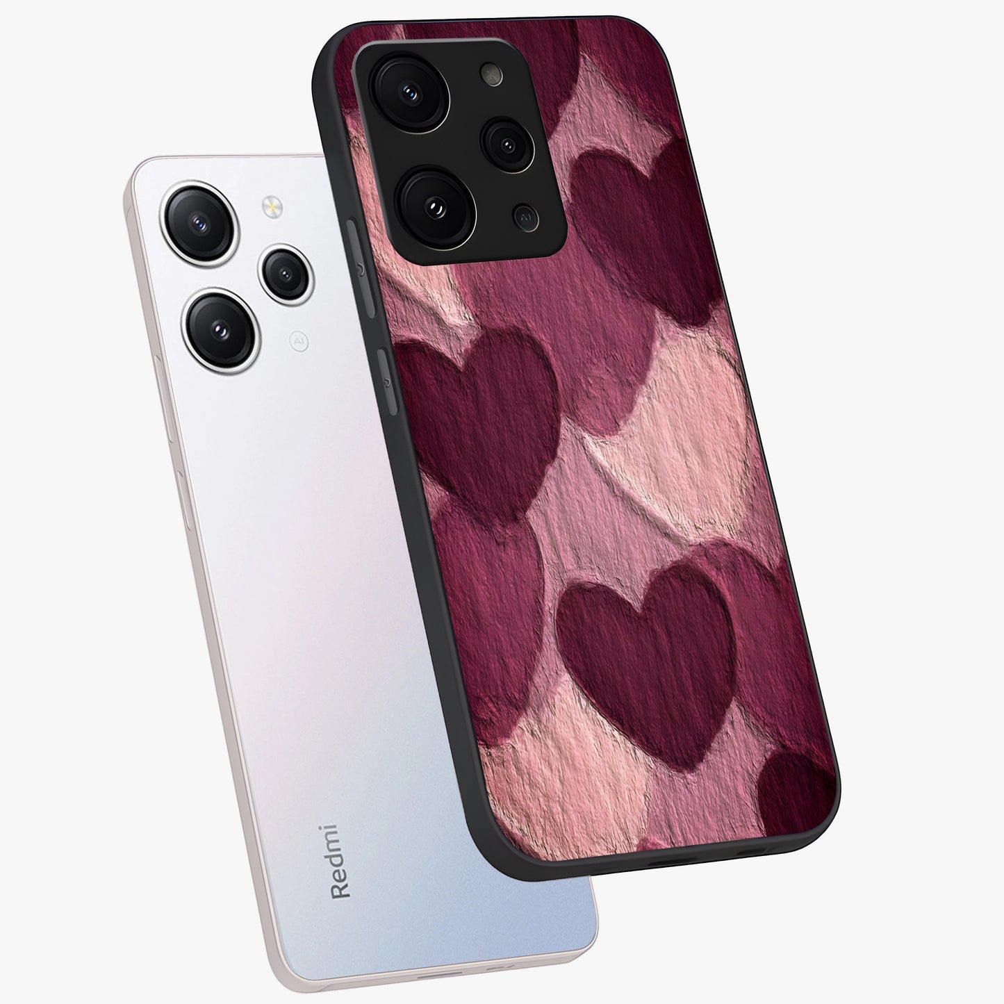 Layered Paper Hearts Glass Case displayed in angled mockup highlighting creative paper craft heart design with romantic aesthetic.