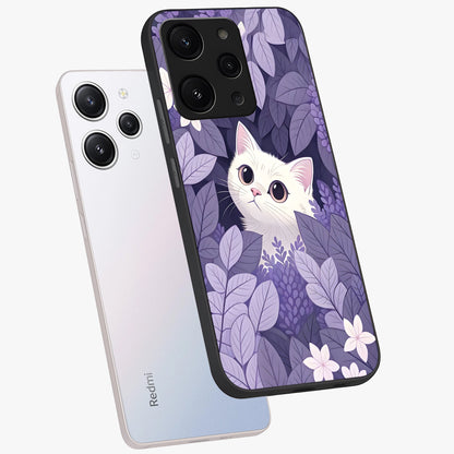 Lilac Hide Peek Cat Glass Case displayed in angled mockup highlighting playful feline illustration with lilac aesthetic design.
