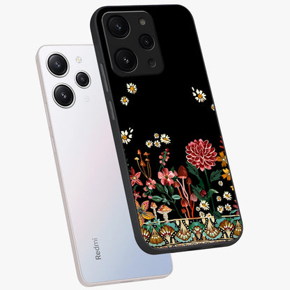 Midnight Bloom Pattern Glass Case displayed in angled mockup highlighting elegant flower design with midnight aesthetic style.
