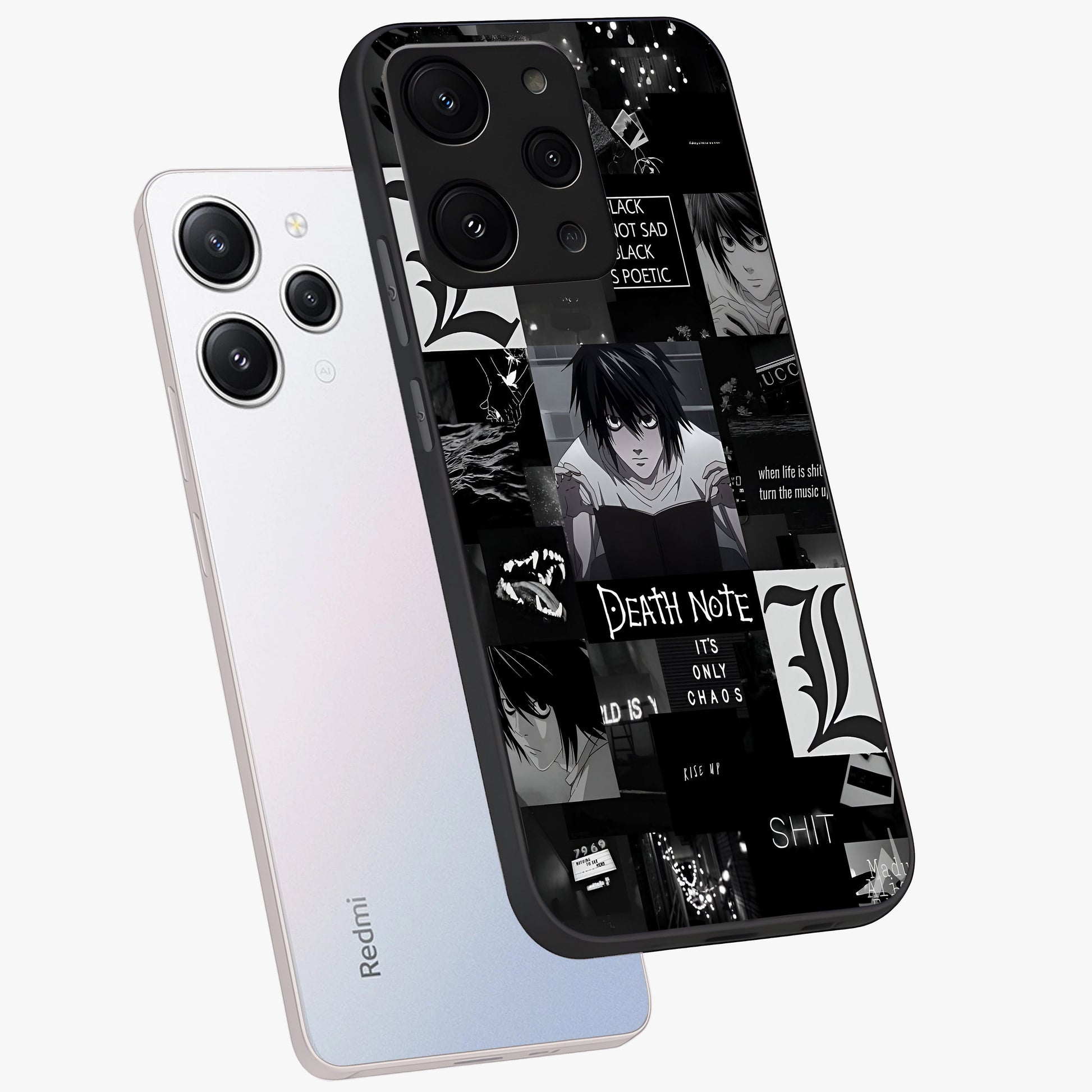 Midnight Chaos Mind Glass Case displayed in angled mockup highlighting chaotic artistic design with dramatic midnight aesthetic.