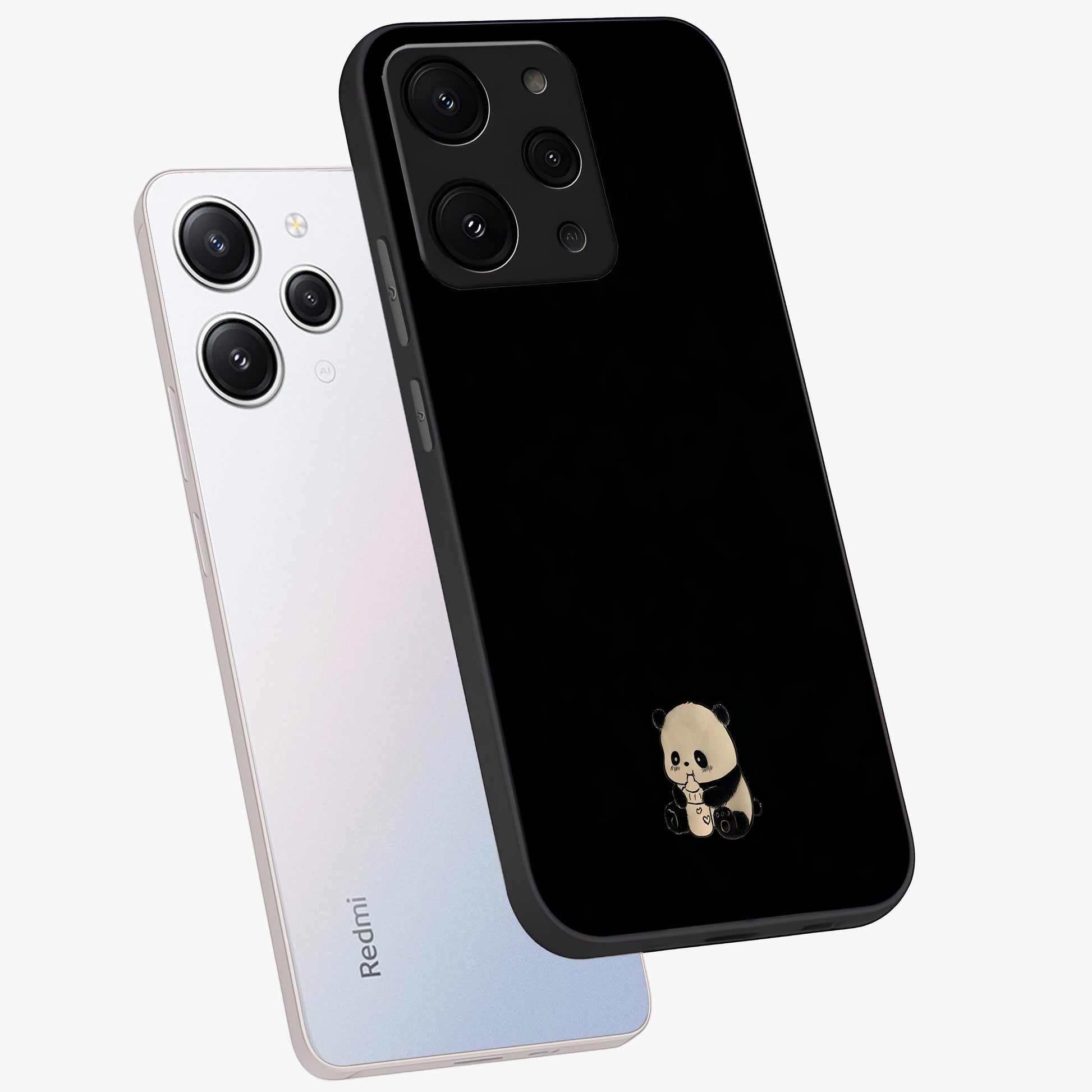 Midnight Panda Love Glass Case displayed in angled mockup highlighting adorable panda illustration with midnight aesthetic.