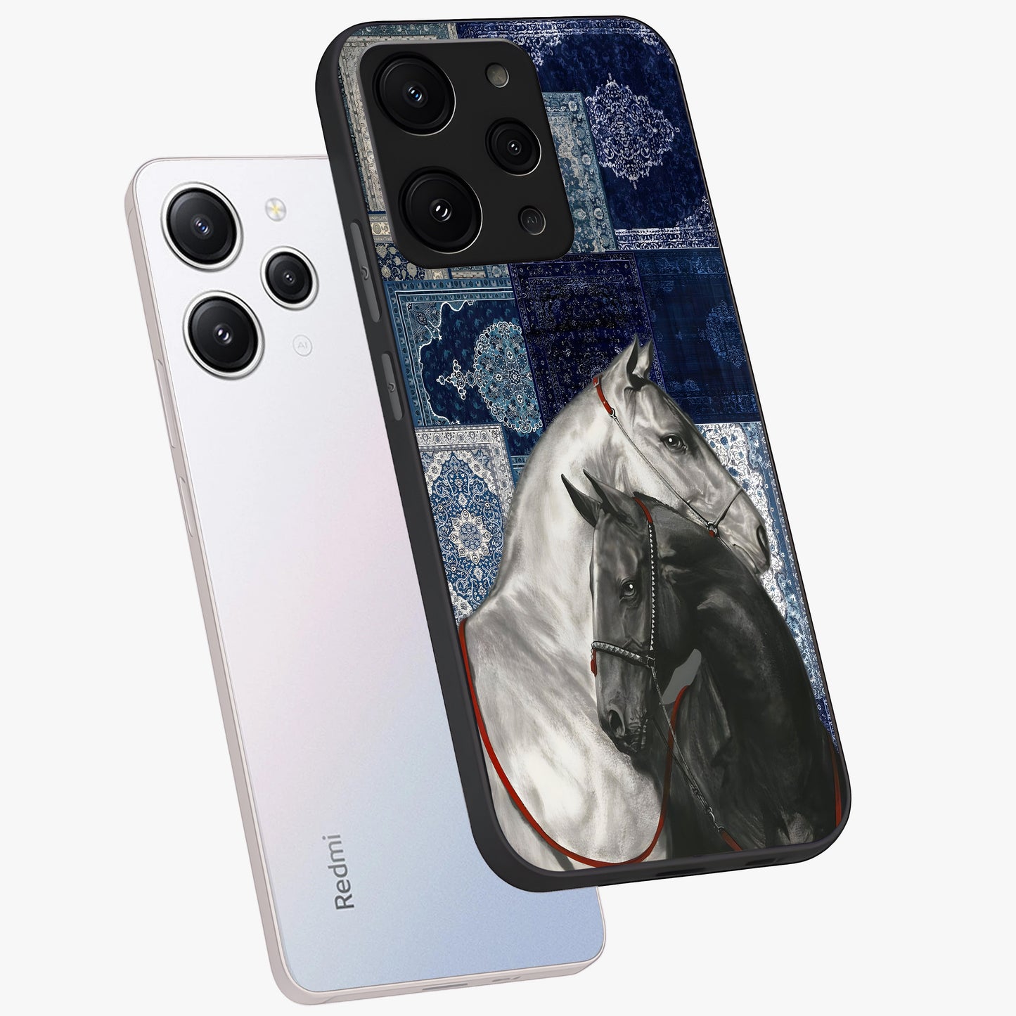 Midnight Stallion Blues Glass Case displayed in angled mockup highlighting powerful stallion illustration with deep midnight tones.