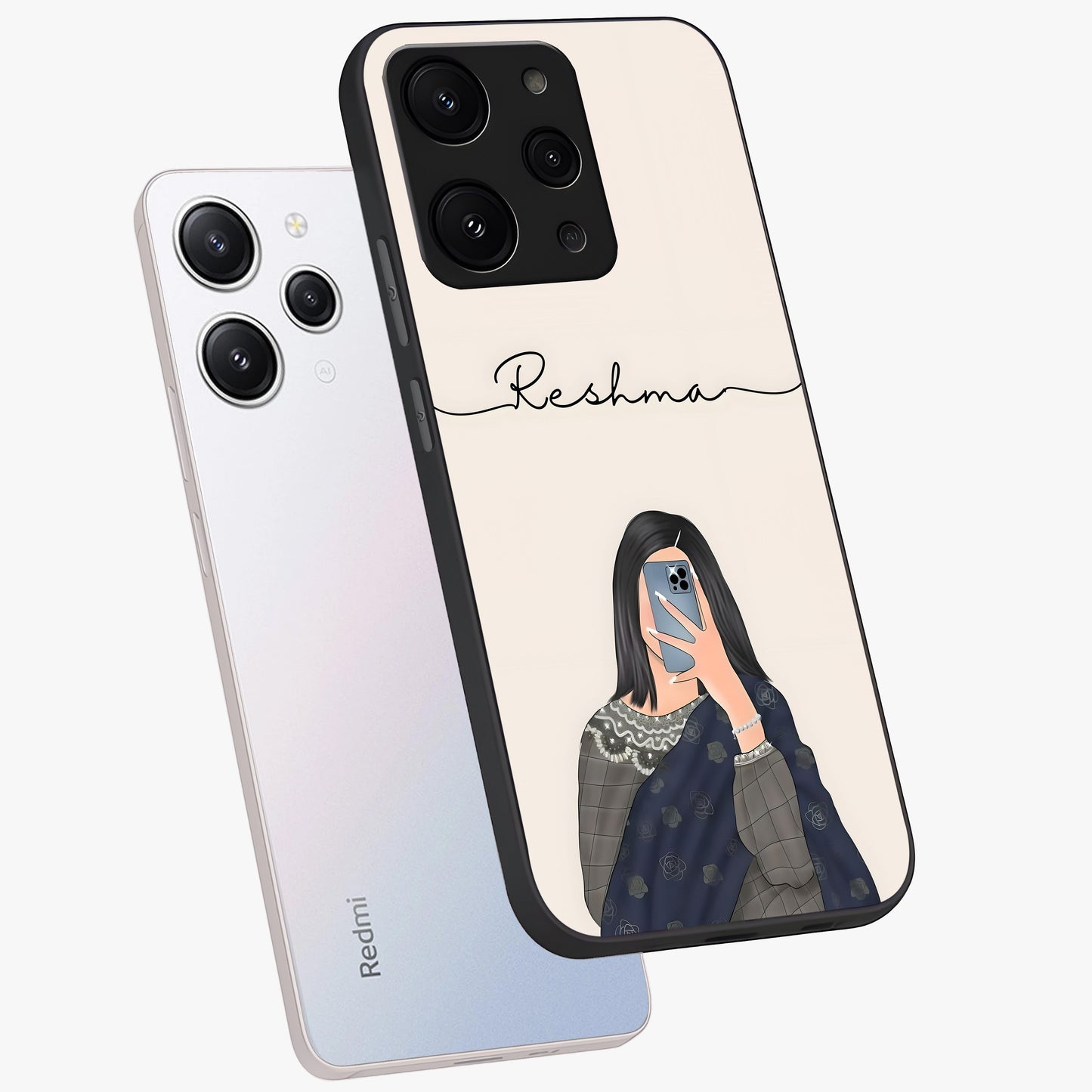 Mirror Mood Muse With Custom Name Glass Case displayed in angled mockup highlighting aesthetic mirror inspired design with custom name feature.