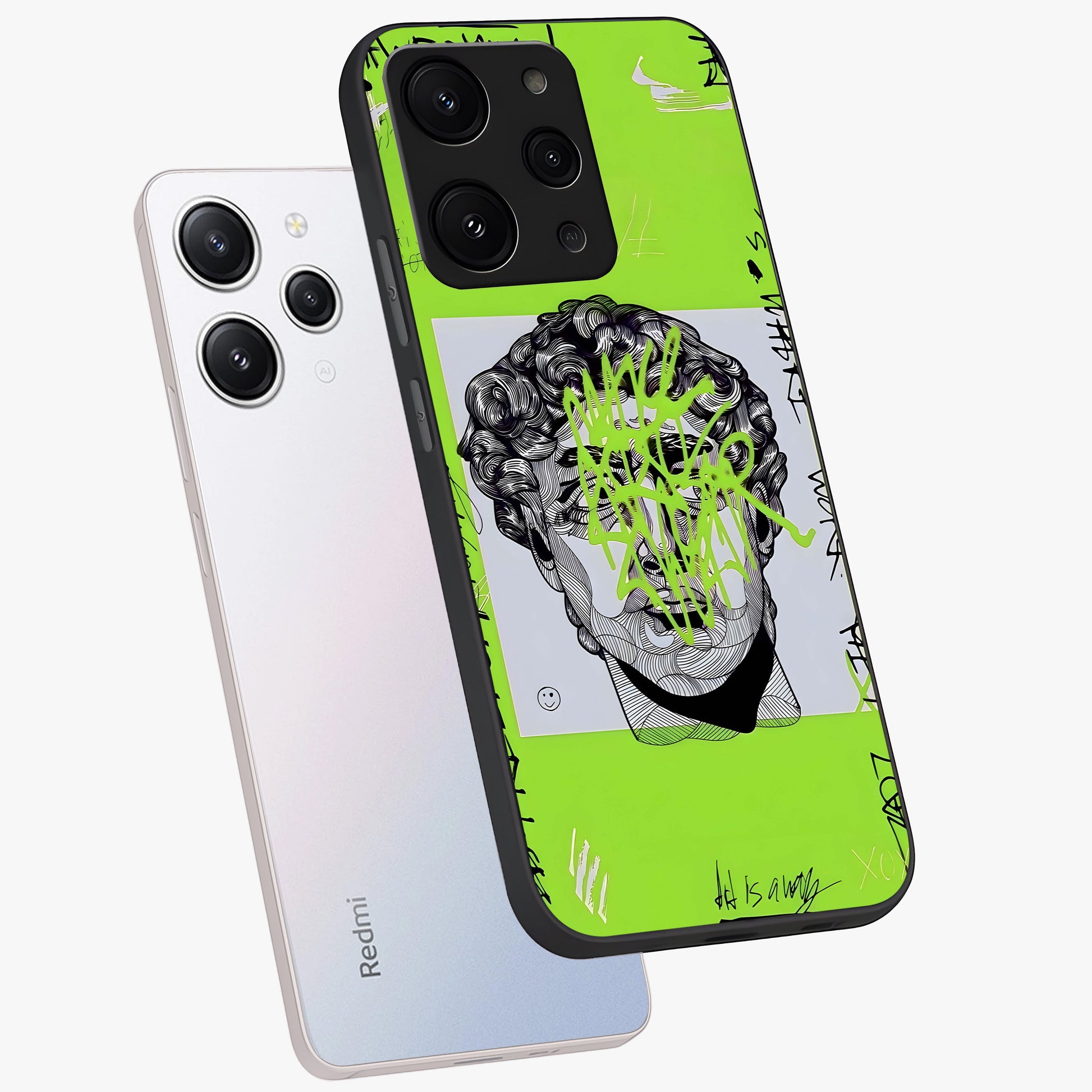Neo Graffiti Rebellion Glass Case displayed in angled mockup highlighting urban street art design with rebellious aesthetic.