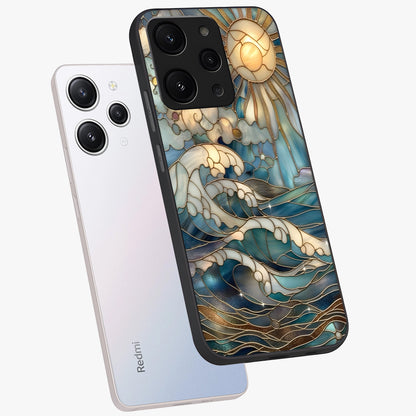 Oceanic Stained Printed Glass Case displayed in angled mockup highlighting colorful aquatic design with artistic aesthetic style.