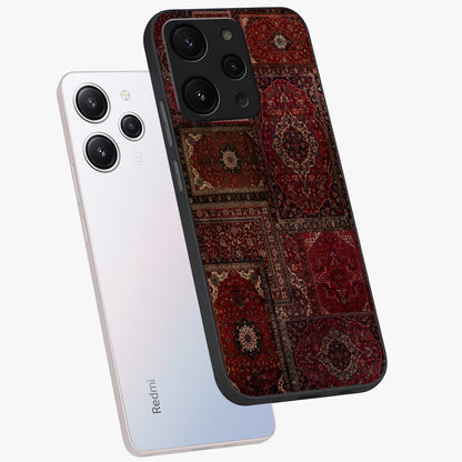 Persian Velvet Tale Glass Case displayed in angled mockup highlighting ornate textile inspired design with royal aesthetic.