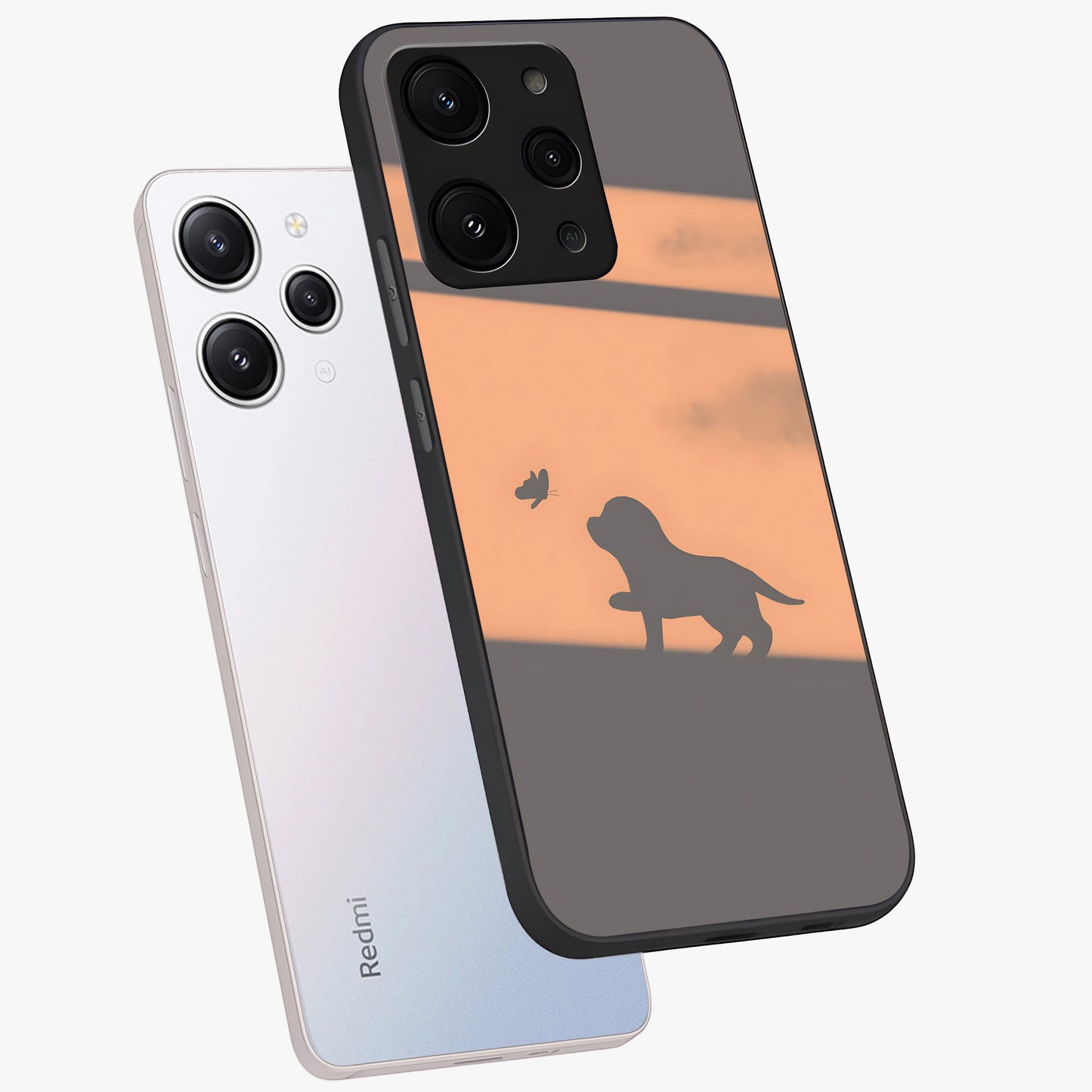 Puppy Shadow Art Glass Case displayed in angled mockup highlighting playful dog illustration with artistic shadow aesthetic.
