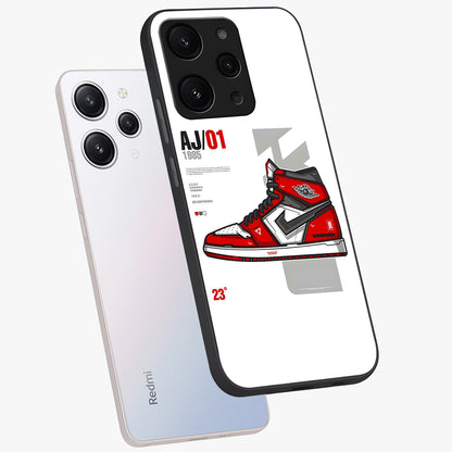 Retro Sneaker Blueprint Glass Case displayed in angled mockup highlighting detailed shoe design with sporty retro aesthetic.