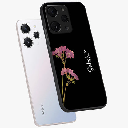 Riching Lavender Flower Custom Name Glass Case displayed in angled mockup highlighting delicate lavender flower design with custom name feature.