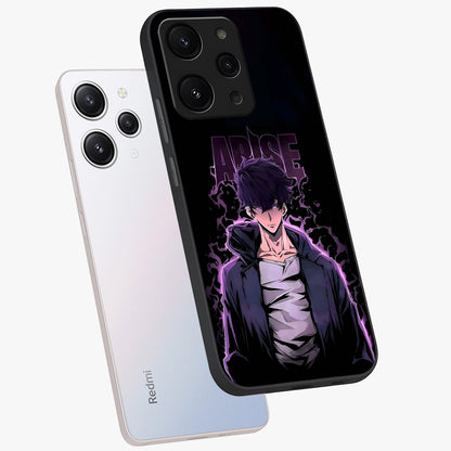 Shadow Monarch Awakening Glass Case displayed in angled mockup highlighting dramatic shadow warrior design with fantasy aesthetic.