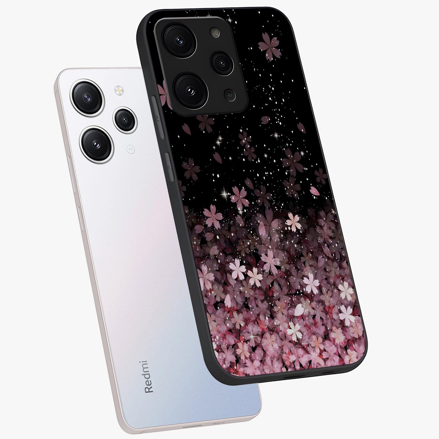Small Starry Flowers Glass Case displayed in angled mockup highlighting tiny flower pattern with celestial aesthetic style.