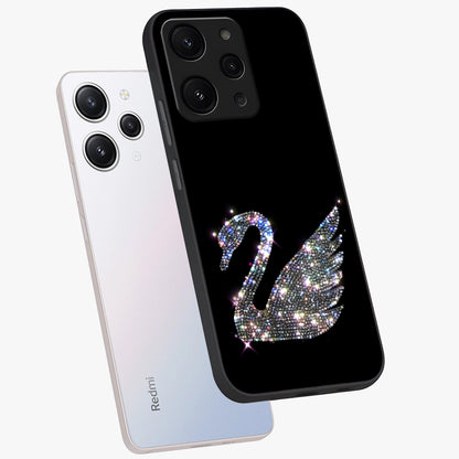 Starlit Swan Grace Glass Case displayed in angled mockup highlighting elegant swan illustration with dreamy celestial aesthetic.
