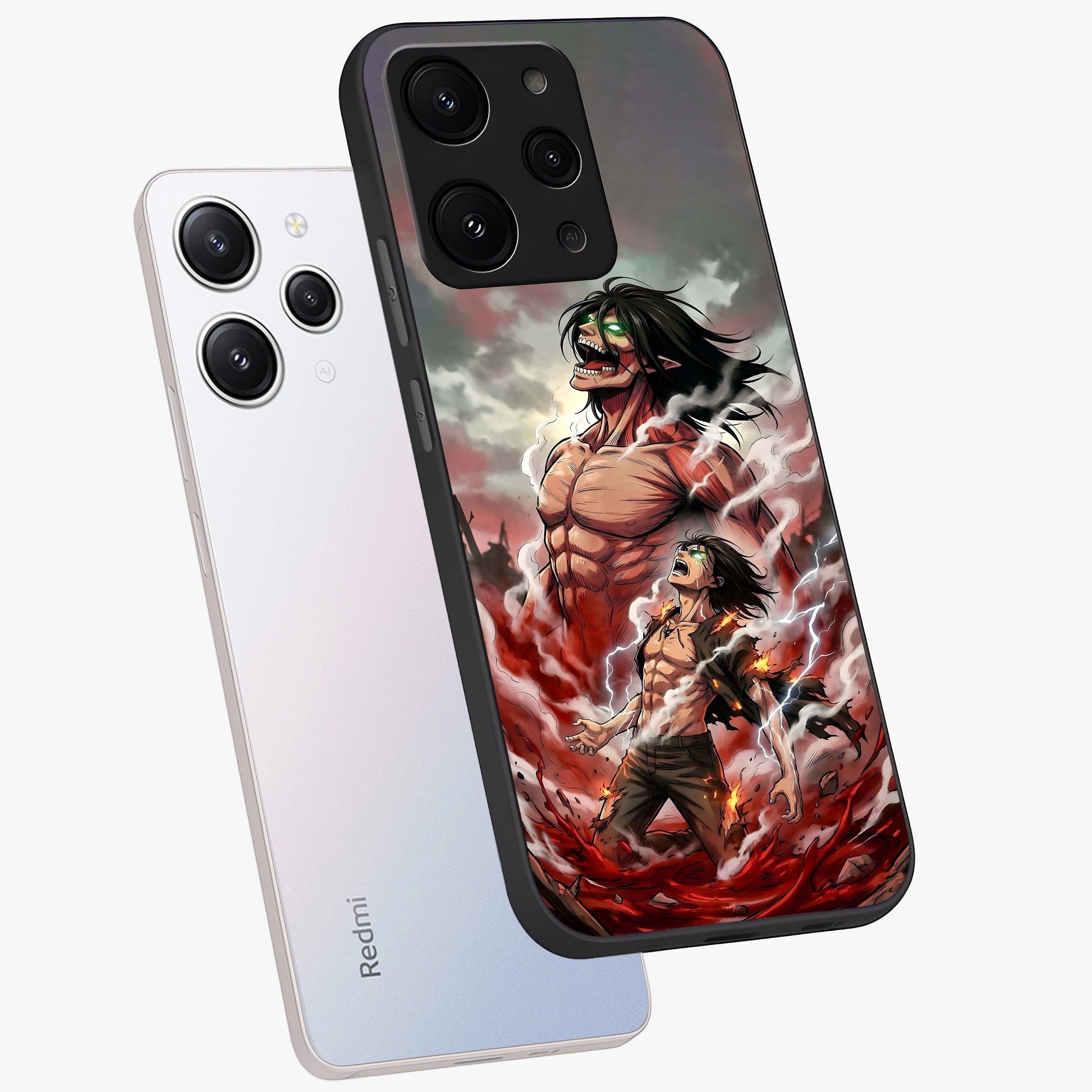 Titan Awakening Fury Glass Case displayed in angled mockup highlighting dramatic giant warrior design with bold anime aesthetic.