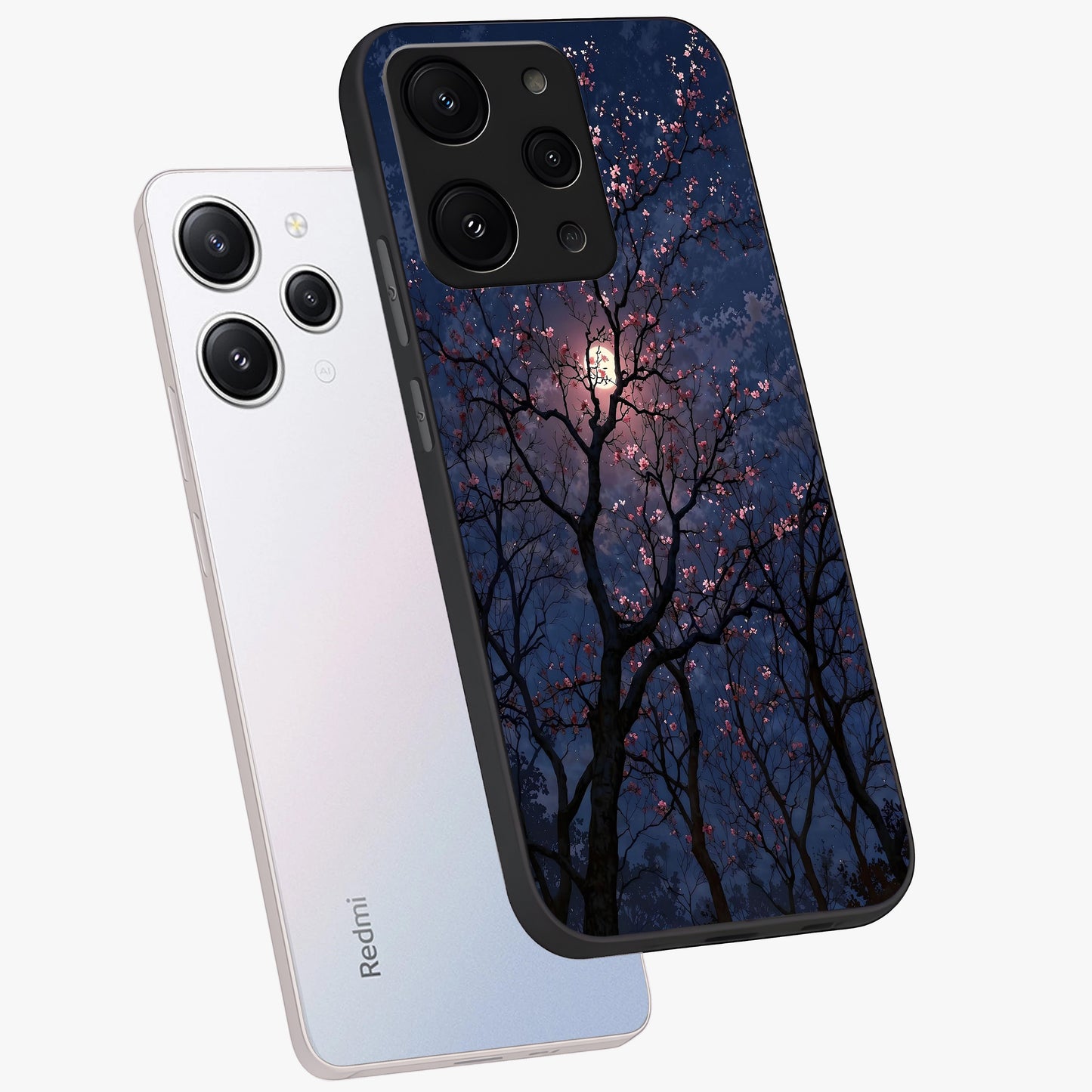 Twilight Sakura Serenade Glass Case displayed in angled mockup highlighting delicate sakura flower design with dreamy aesthetic.