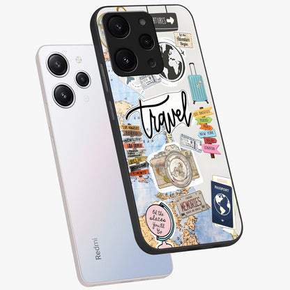 Wanderlust Journal Glass Case displayed in angled mockup highlighting adventure themed design with aesthetic travel vibe.