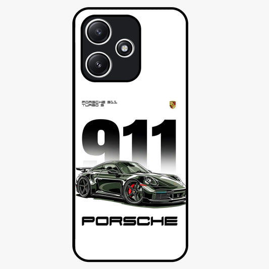 911 Turbo Dominance Glass Case showing clean flat back view with bold 911 sports car artwork and glossy glass finish.