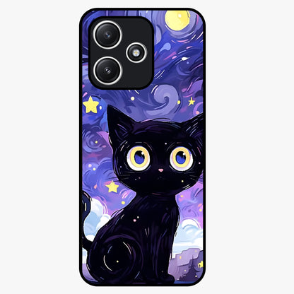 Abstract Cat Art Glass Case showing flat back view with artistic cat illustration and glossy glass finish.